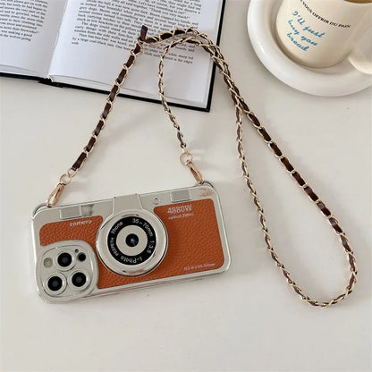 Retro Camera Sling iPhone Case with PU Leather Lanyard