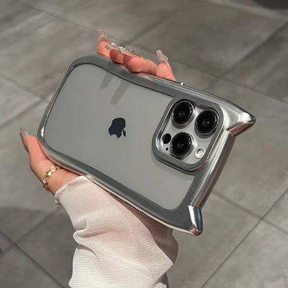 Plating Sliver 3D Cute Cartoon Cat Ears Transparent Phone Case