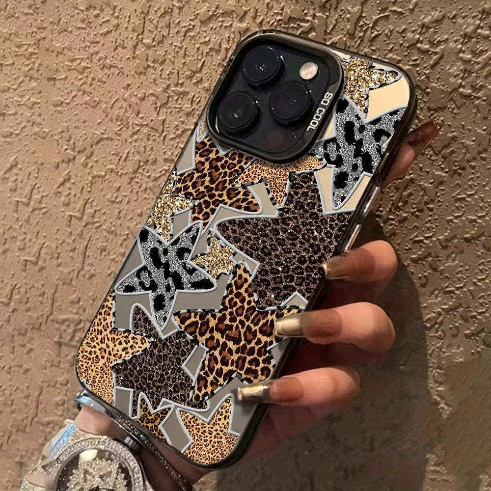 Material Phone Case Black Leopard Print Star Cover