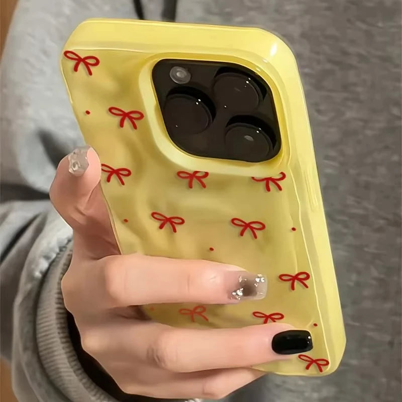 Pretty Red Bow Dots Folds Texture Phone Case