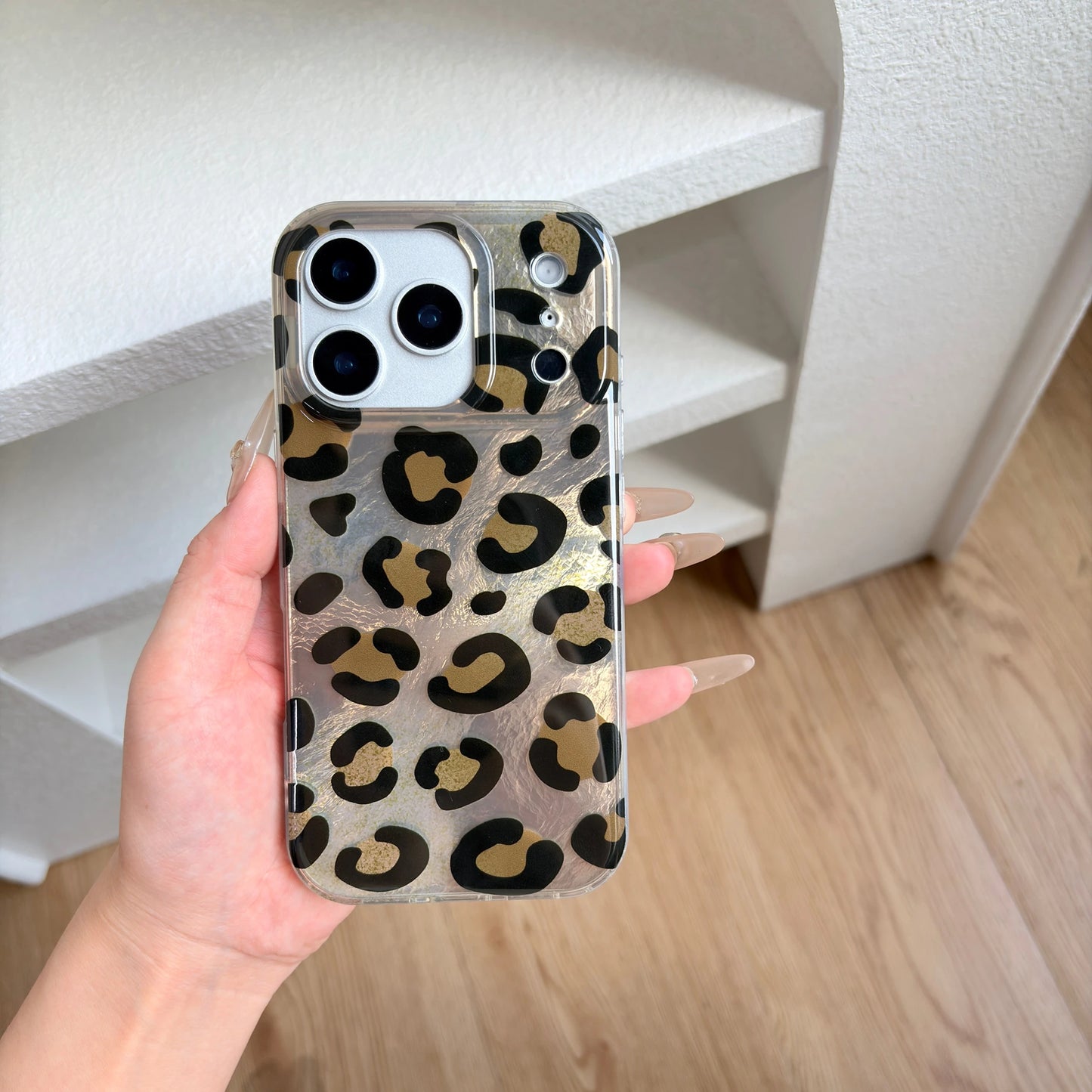 Fashion Black Leopard Print Pattern Glacier Texture Glossy Protective Phone Case