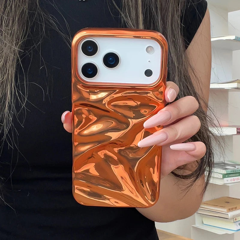 Luxury Plating Cosmic Orange 3D Water Ripple Pattern Phone Case