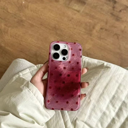 Adorable Heart Phone Case With Cute Dot Raspberry Red Background