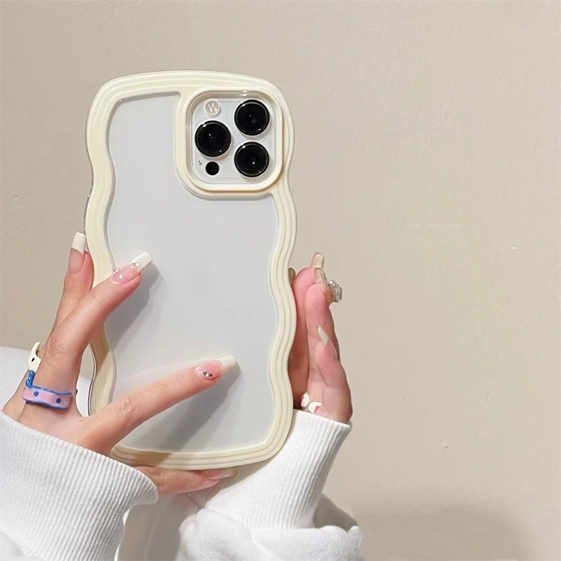 Simple Fashion Wave Frame Clear Shockproof Back Phone Case