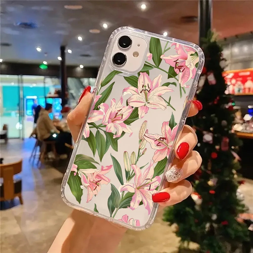 Pink Flowers Aesthetic Transparent Phone Case