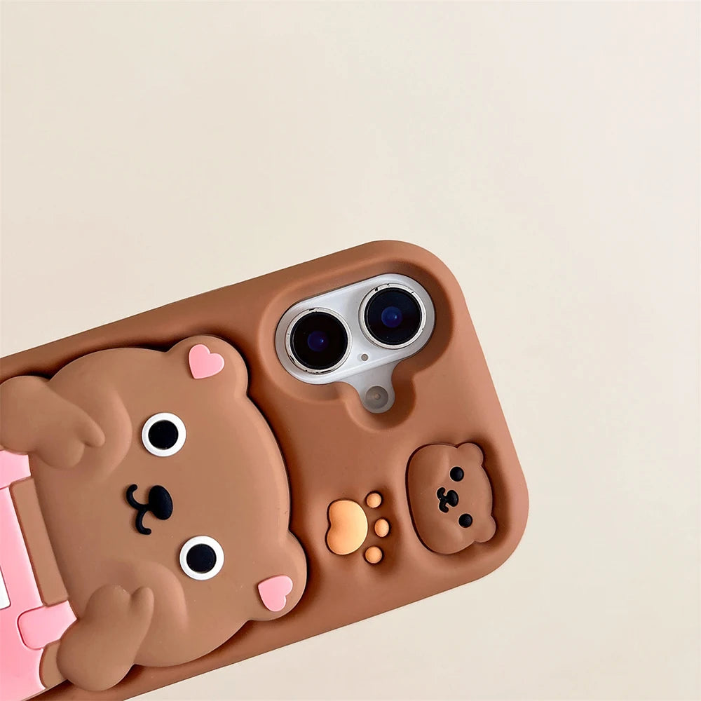 High Quality 3D Cute Bear Cartoon Stand Holder Phone Case