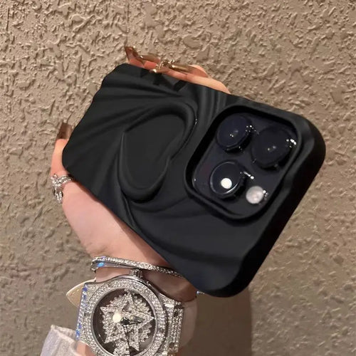 Fashion Fold Wrinkle 3D Love Heart Silicone Phone Case