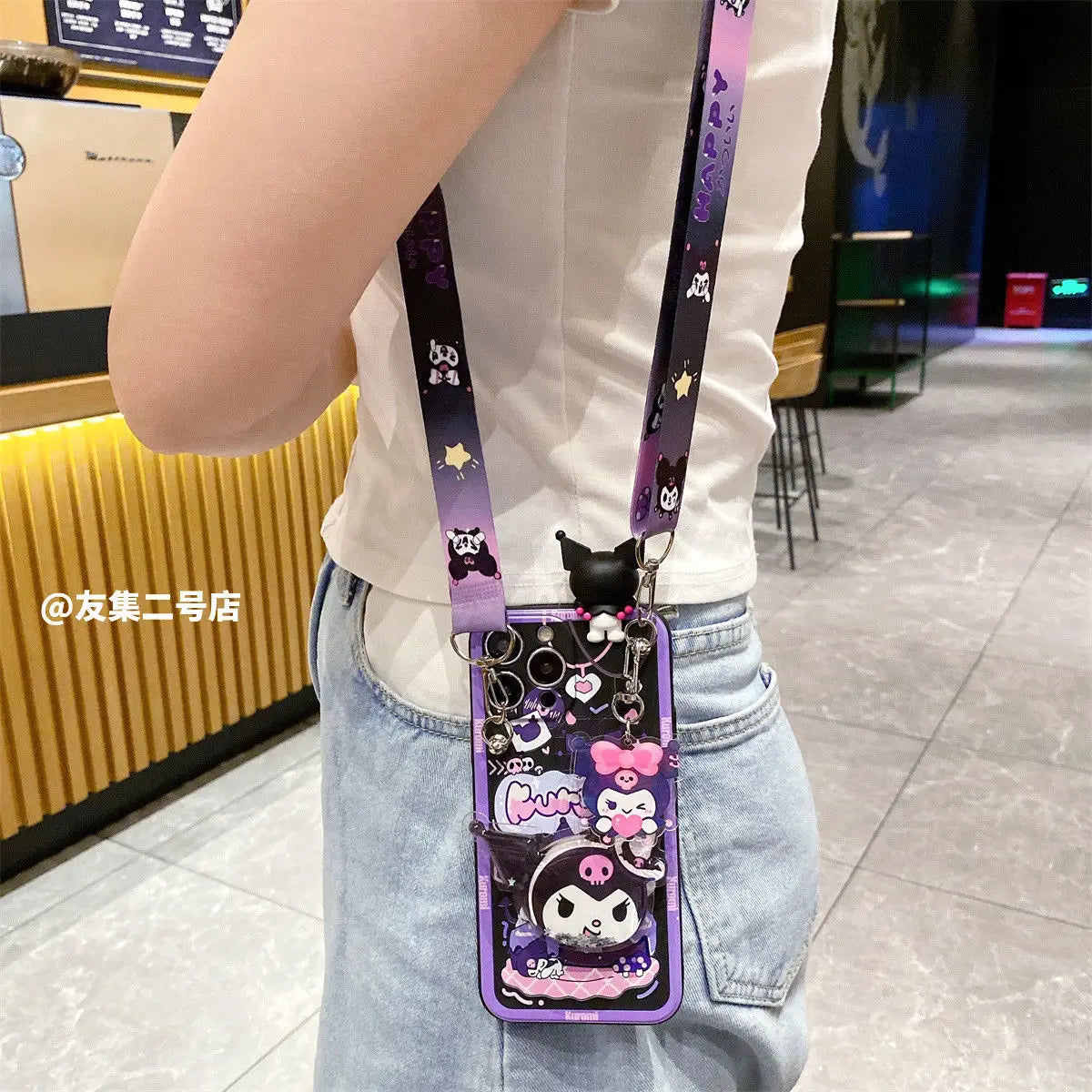 Sanrio Kuromi Phone Case with Shoulder Strap for iPhone